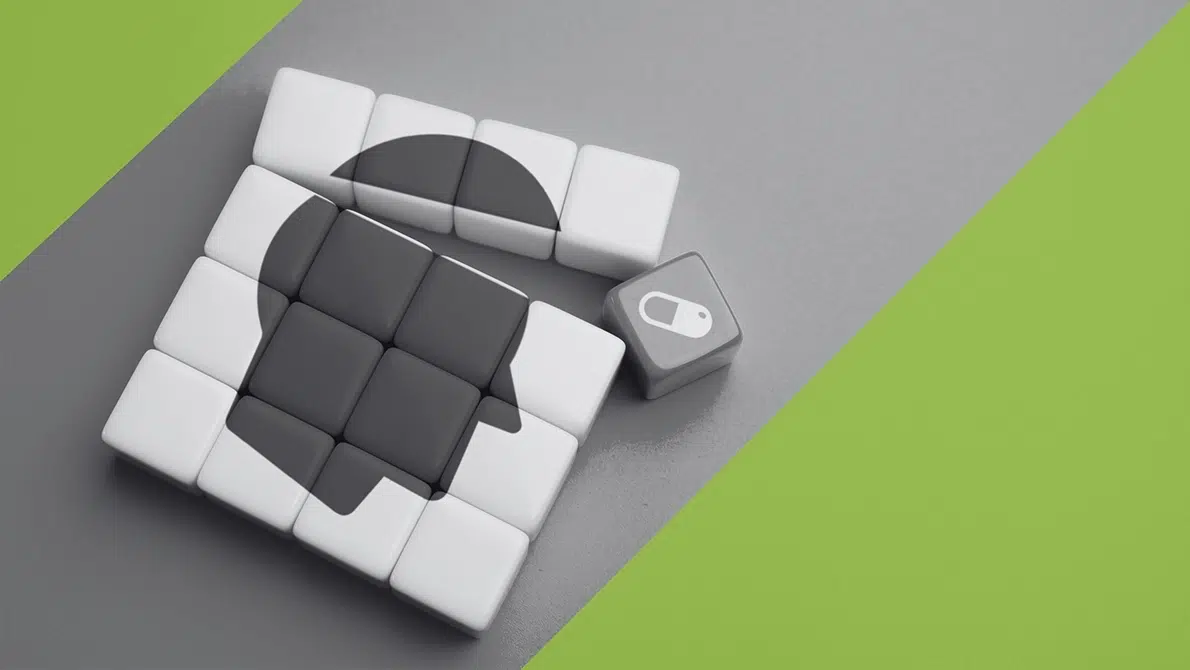 Puzzleteile in Form eines Kopfprofils, symbolisieren die Wirkungsweise von Alprazolam.