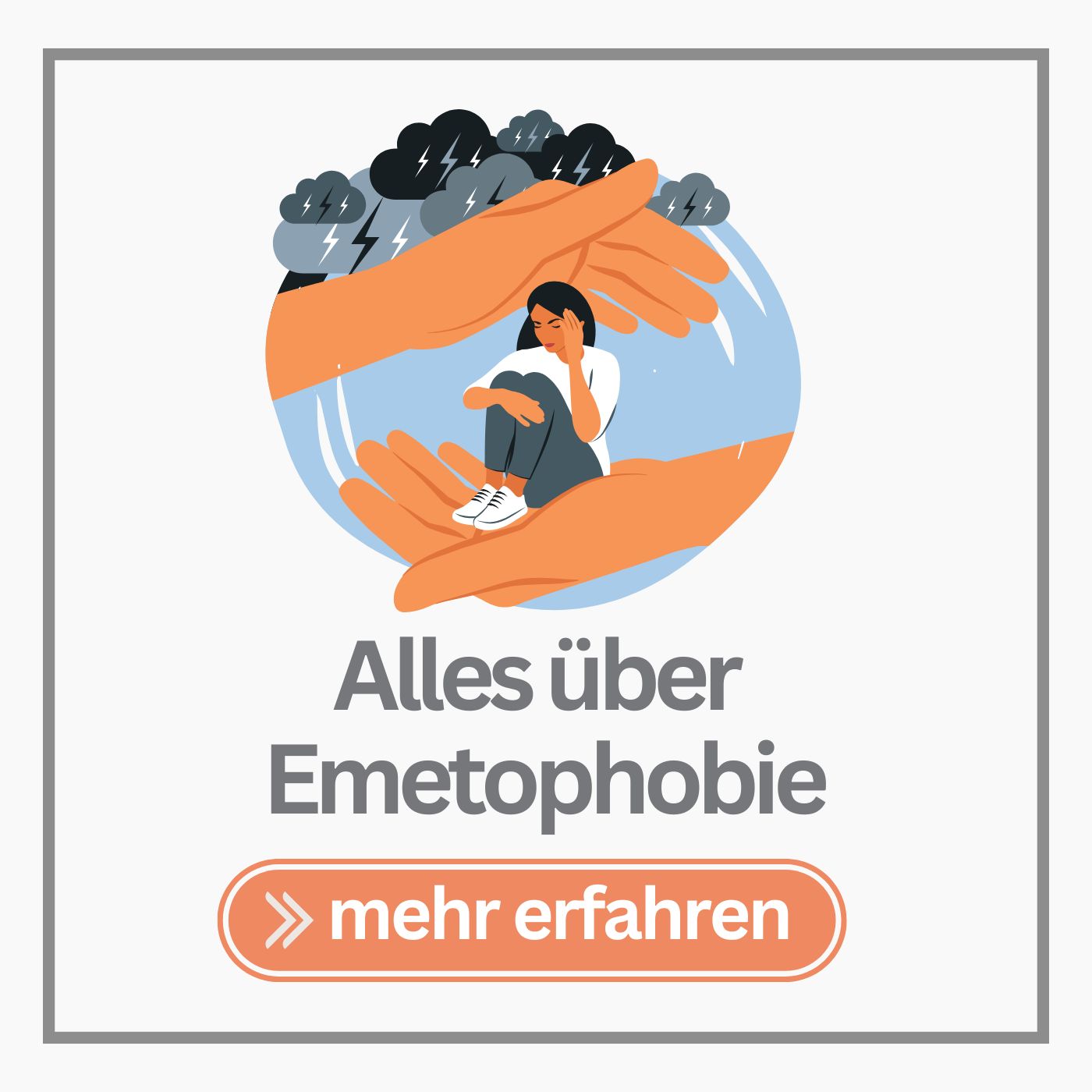 Grafische Darstellung einer Frau, die von großen Händen behütet wird, weil sie unter Emetophobie leidet
