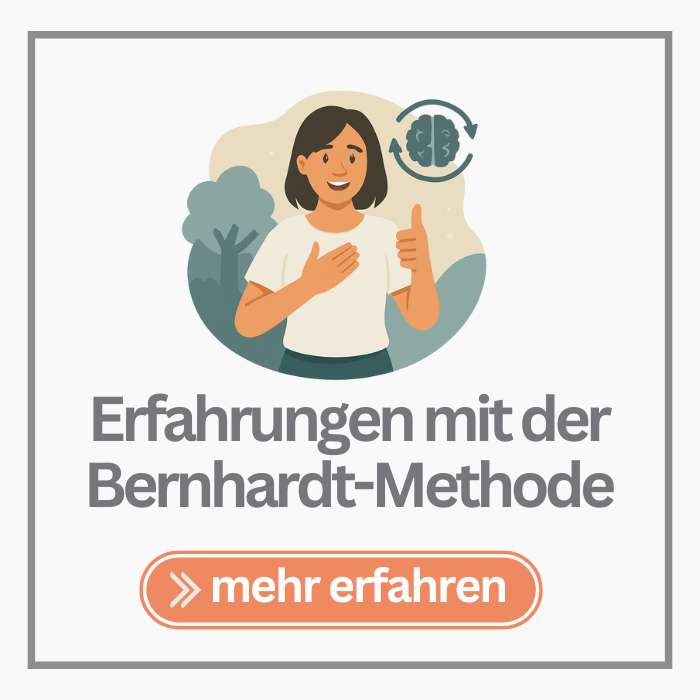 Grafik einer Frau mit erhobenen Zeigefinder, darunter der Text: Erfahrungen mit der Bernhardt-Methode